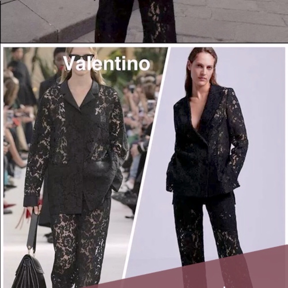 Zara LACE BLAZER w/ Slits & Buttons Black Color NEW